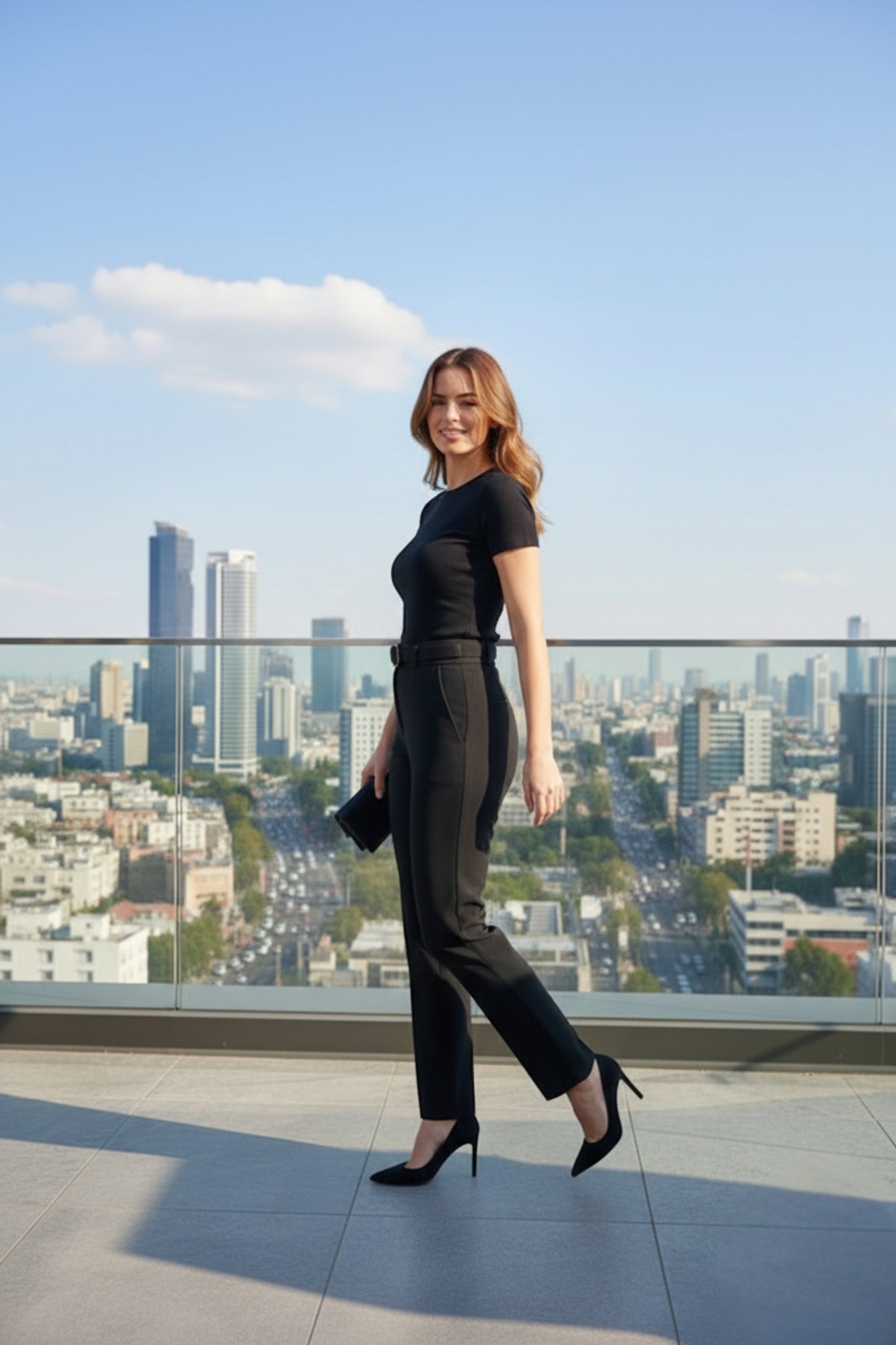 High-Waisted Belted Black Formal Trouser