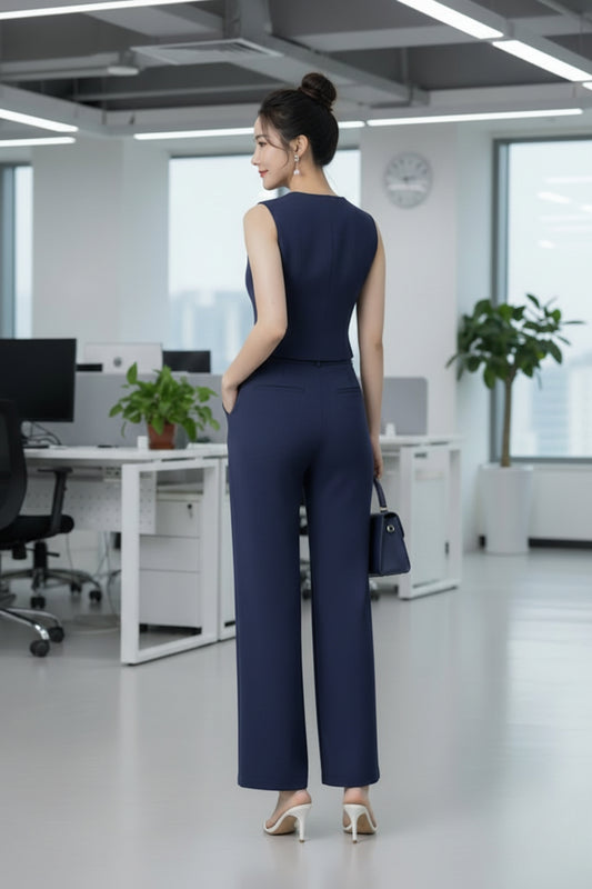 Women's Navy Blue Vest & Pants Set