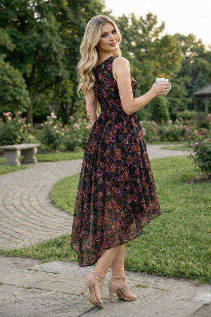 Floral Sleeveless Asymmetric Midi Dress