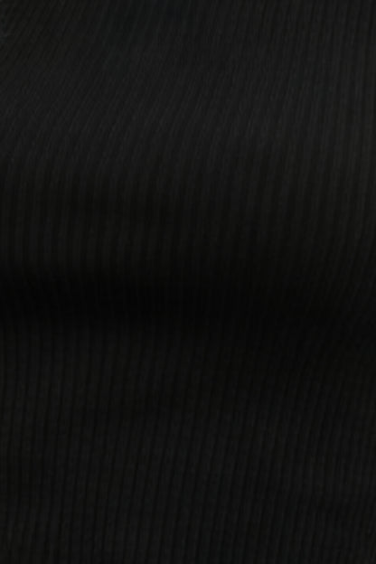 Midnight Black Ribbed Lettuce-Edge Short Sleeve Crop Top