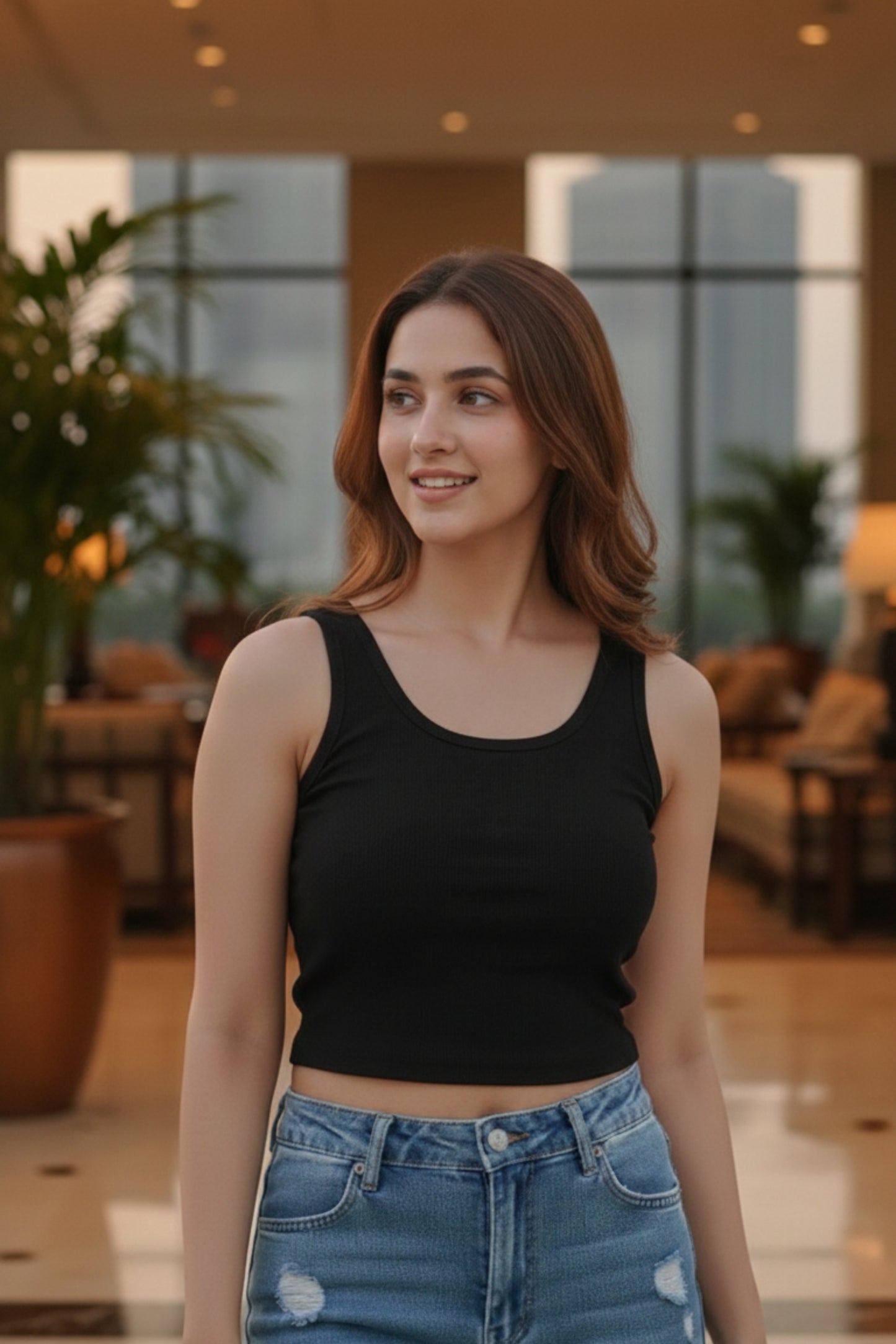 Classic Black Ribbed Sleeveless Crop Tank Top