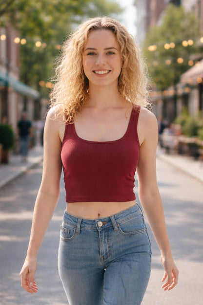 Classic Ribbed Sleeveless Crop Tank Top