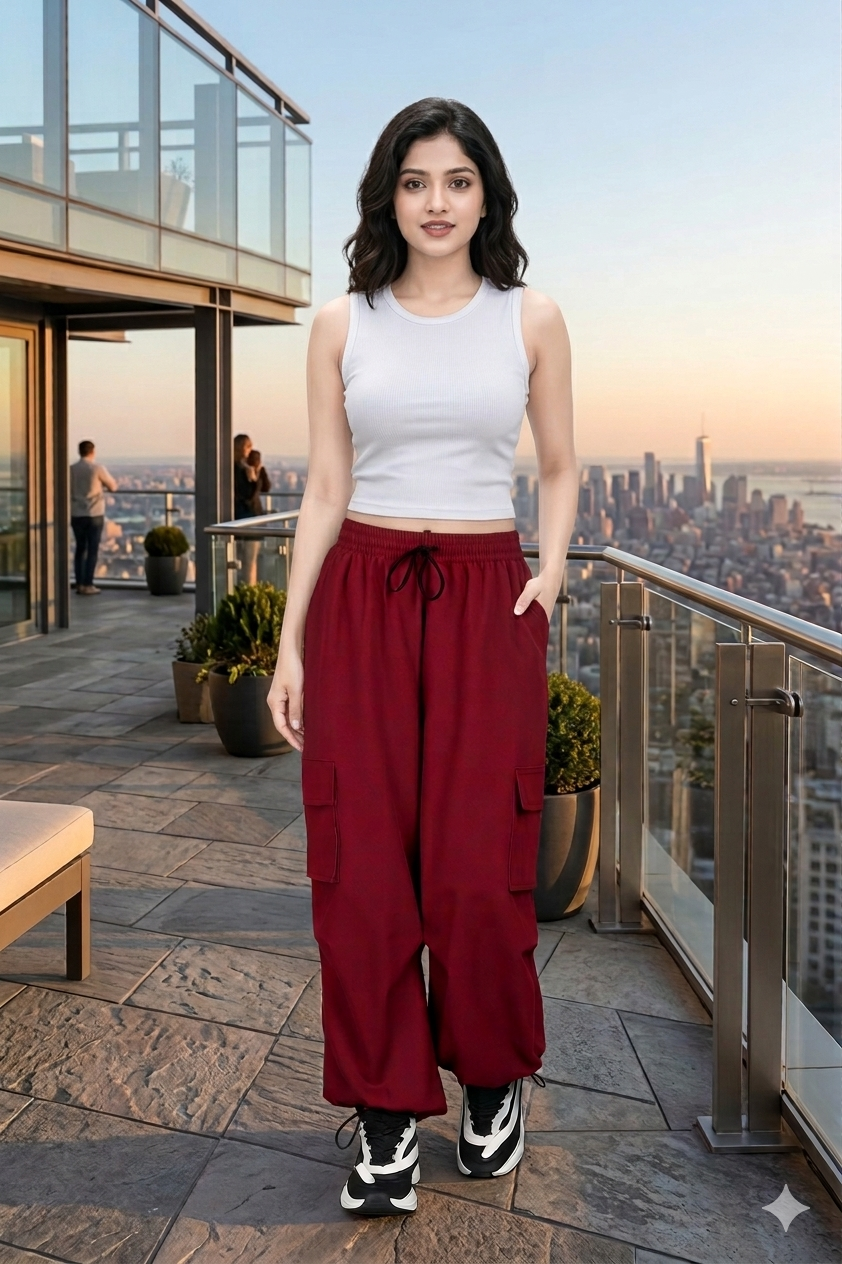 Streetstyle Maroon Wide-Leg NS Cargo Pants