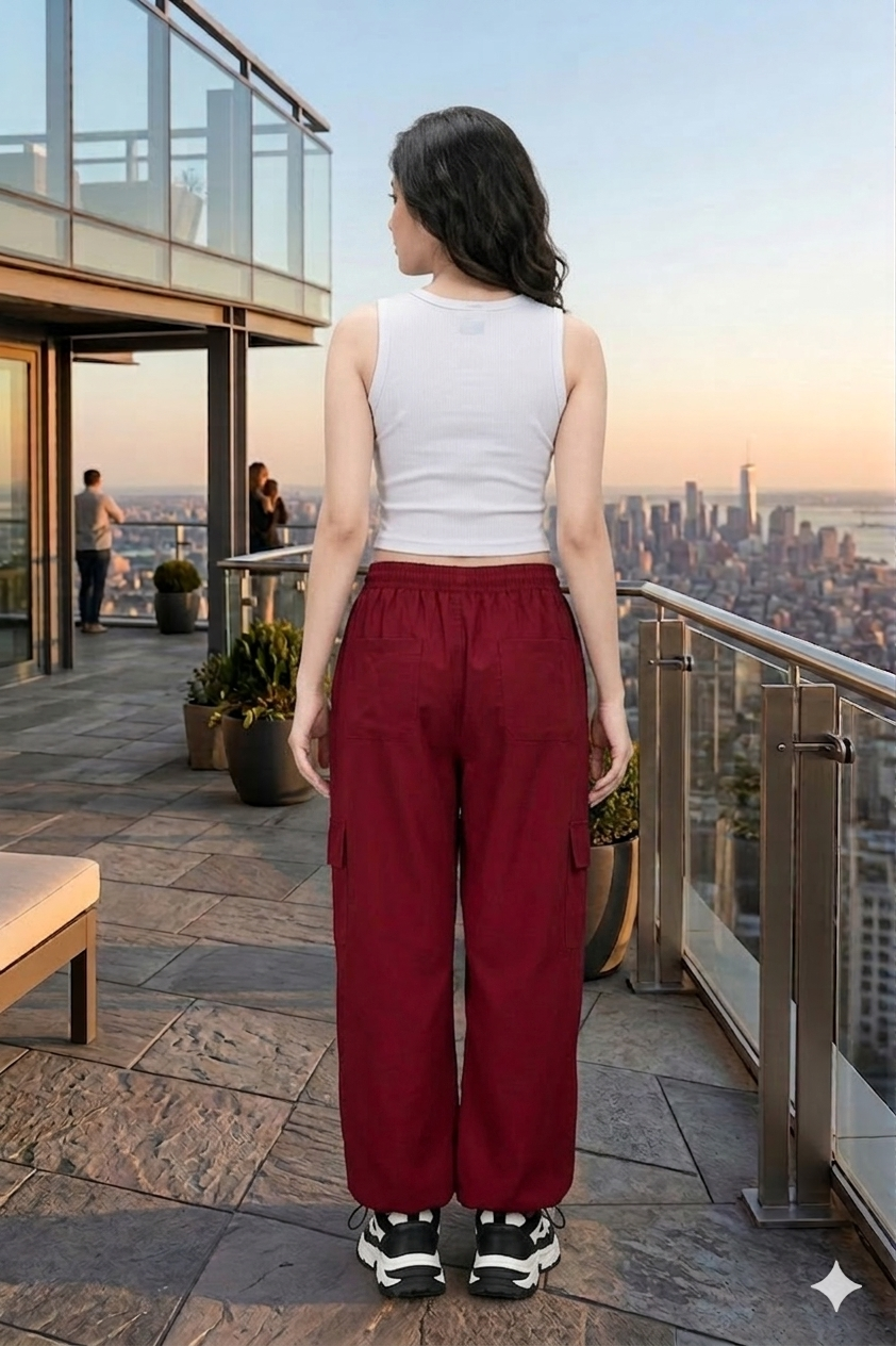 Streetstyle Maroon Wide-Leg NS Cargo Pants