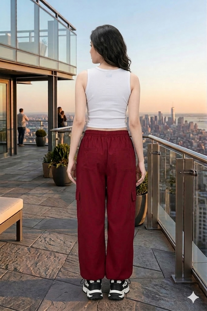 Streetstyle Maroon Wide-Leg NS Cargo Pants