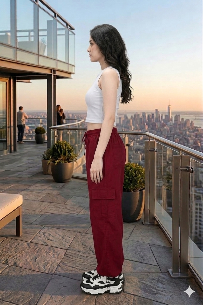 Streetstyle Maroon Wide-Leg NS Cargo Pants