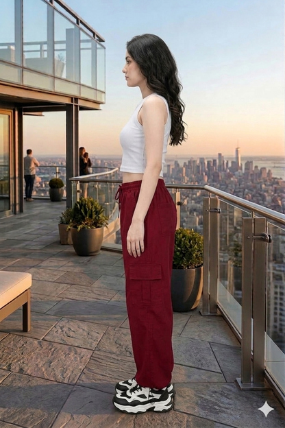 Streetstyle Maroon Wide-Leg NS Cargo Pants