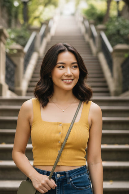 Square Neck Button Crop Top (6 Colors)