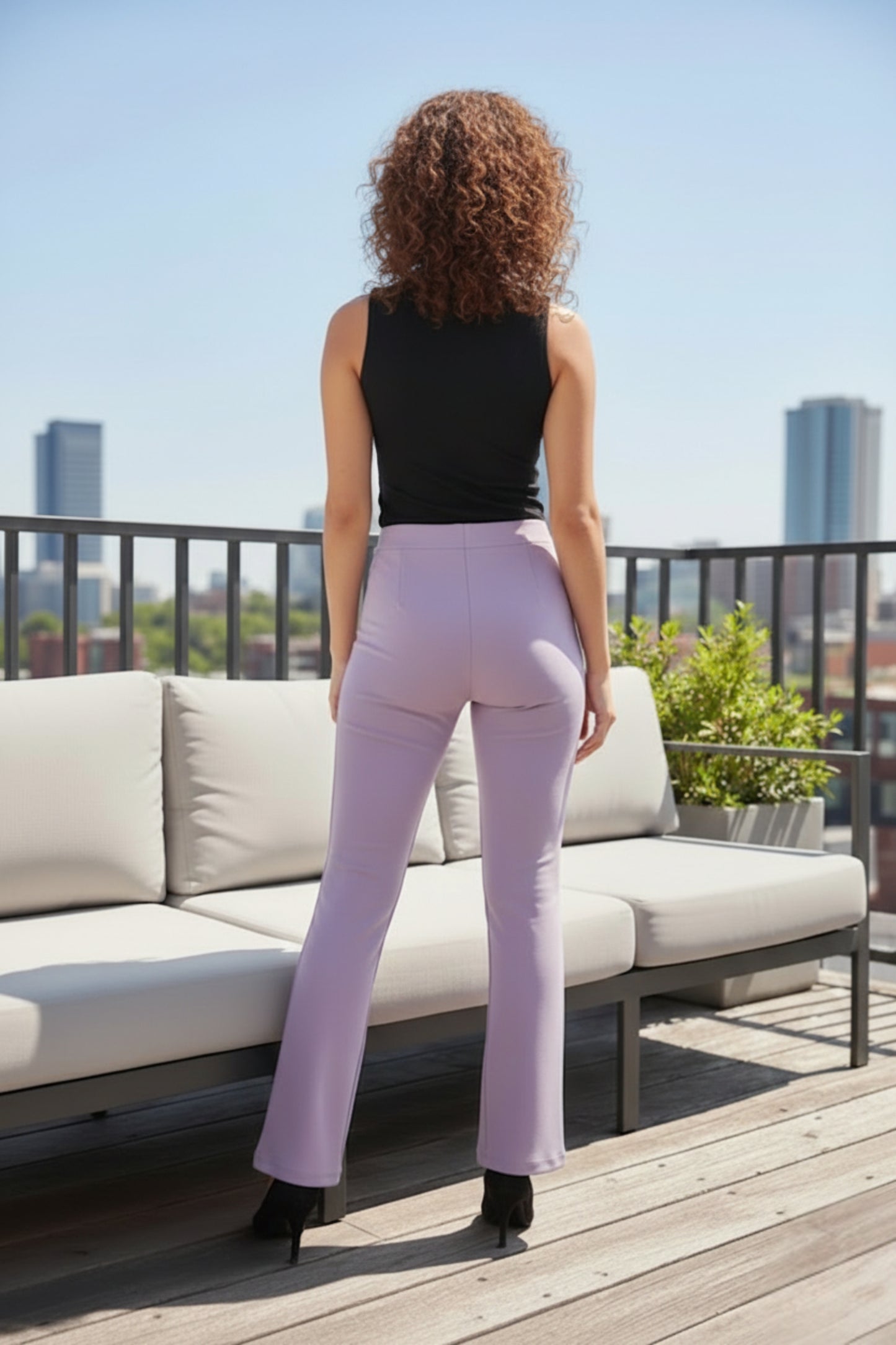 High-Waisted Flared Trousers with Front Seam Detail and Side Pockets