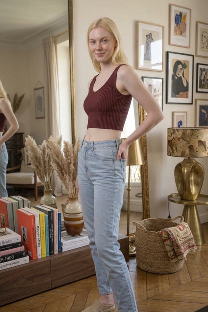 Square Neck Button Crop Top (6 Colors)