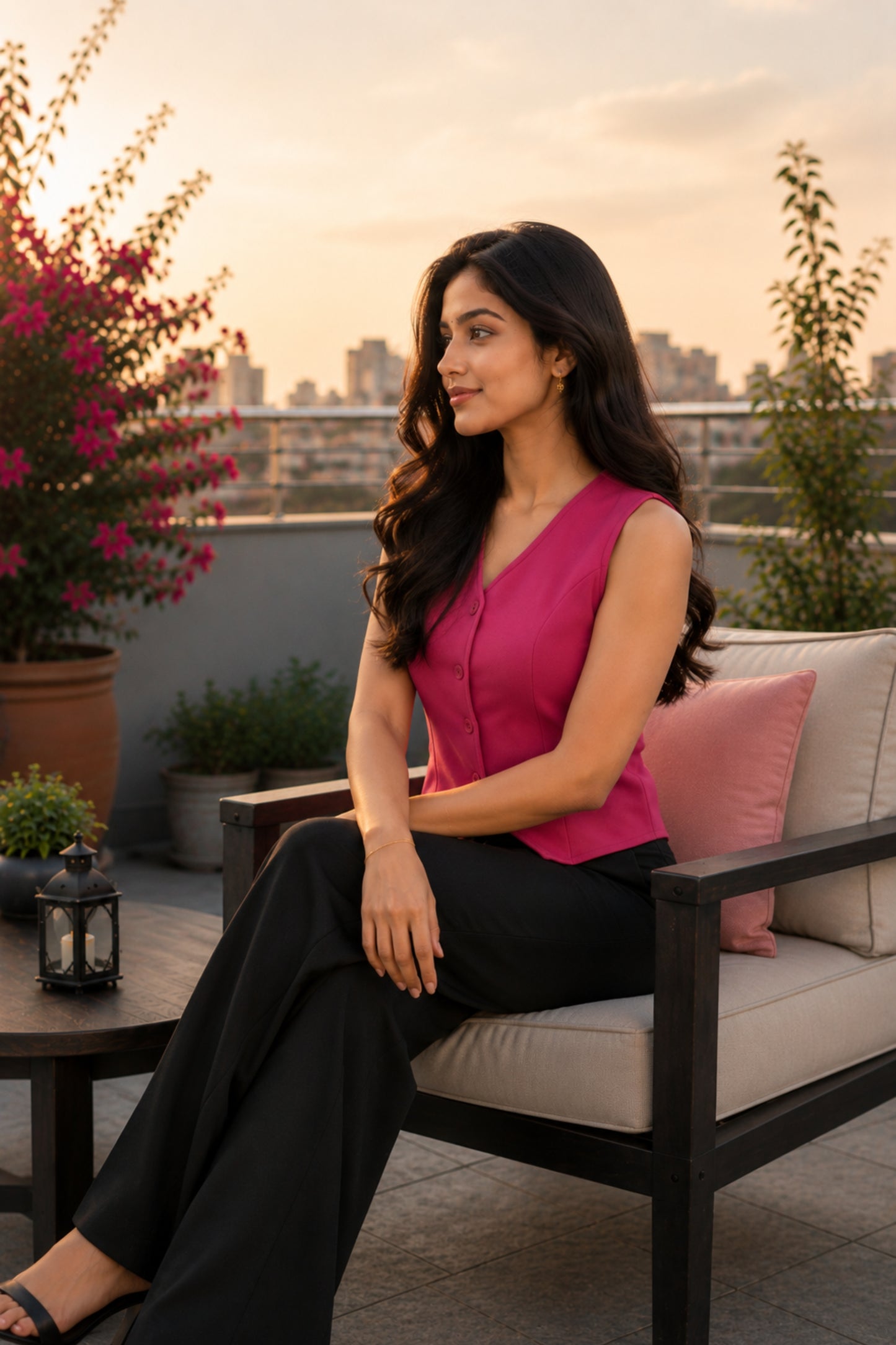 Magenta Pink V-Neck Tailored Vest Top