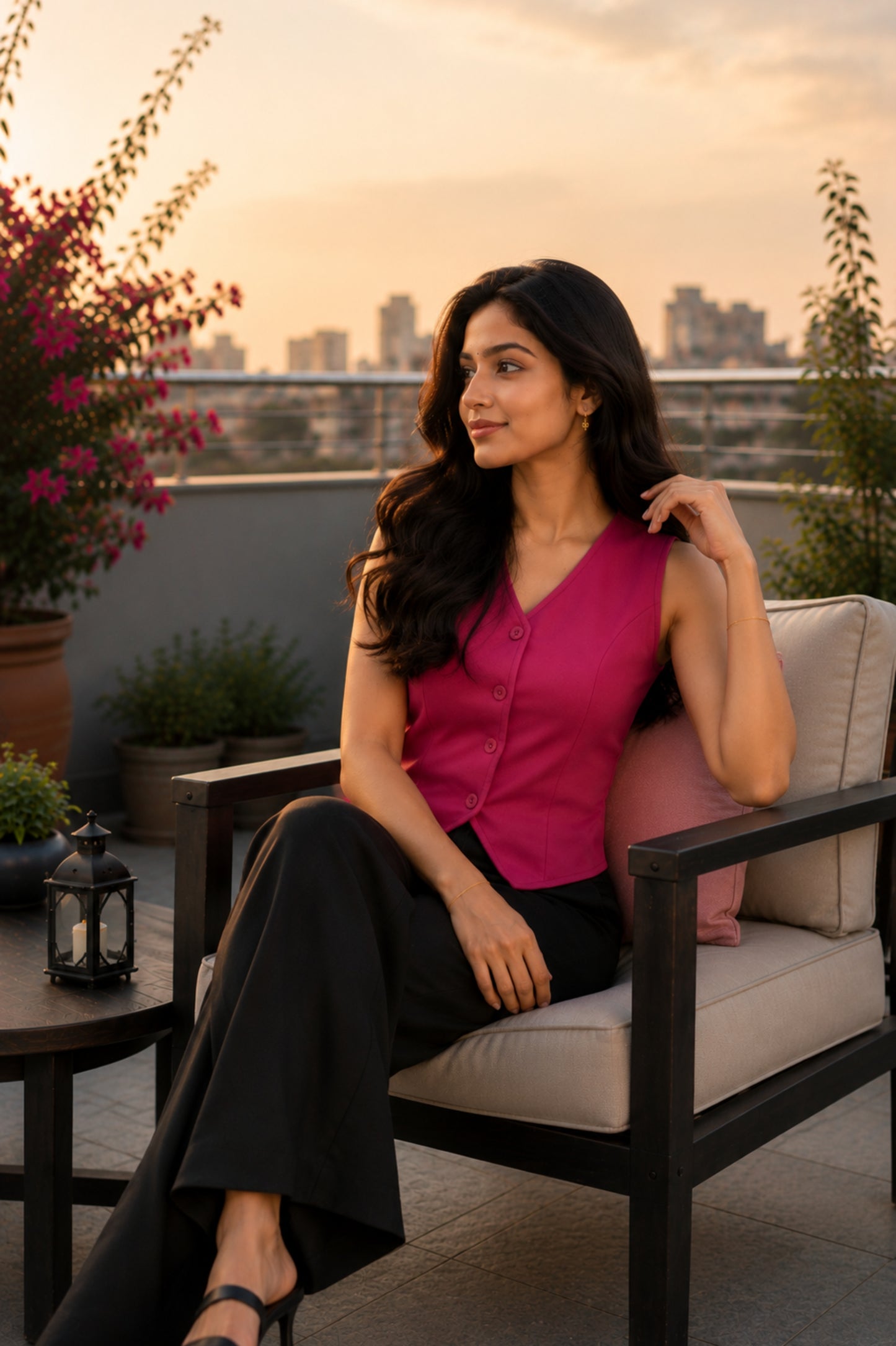 Magenta Pink V-Neck Tailored Vest Top