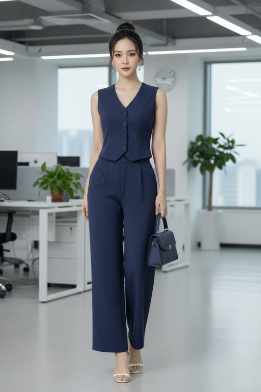 Women's Navy Blue Vest & Pants Set