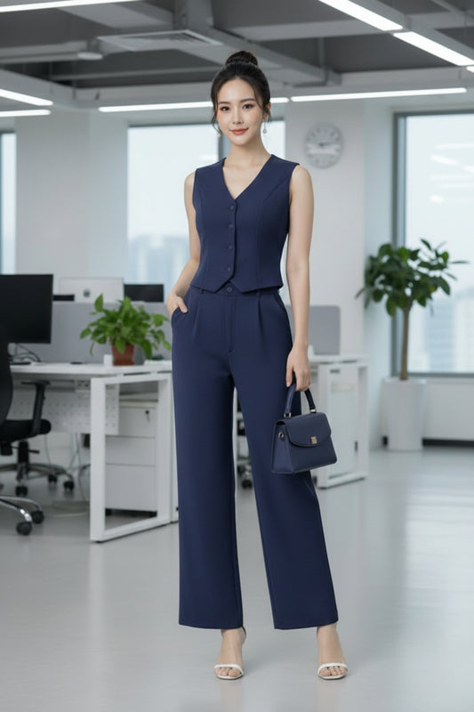 Women's Formal Vest & Wide-Leg Pants Co-ord Set Available In 5 Colors