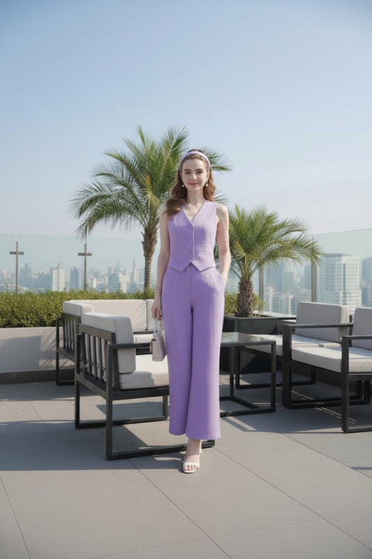 Women's Lavender Vest & Wide-Leg Pants Set