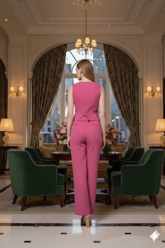 Women's Hot Pink Vest & Wide-Leg Pants Set